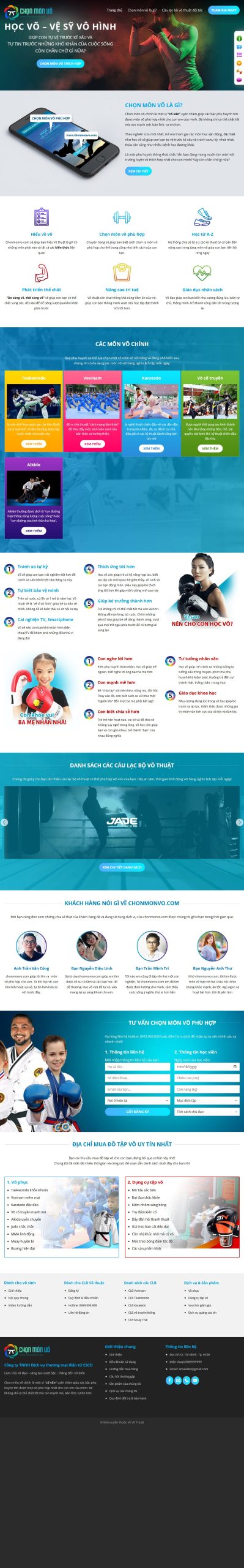 Mẫu Website Landing Page Giới Thiệu Lớp Học Võ Thuật