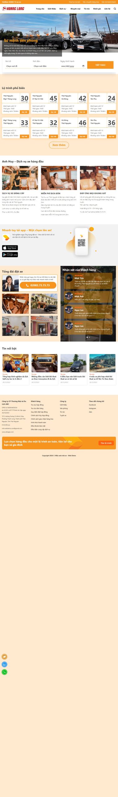 Mẫu Website Nhà Xe – Dịch Vụ Thuê Xe – Vận Chuyển Hành Khách
