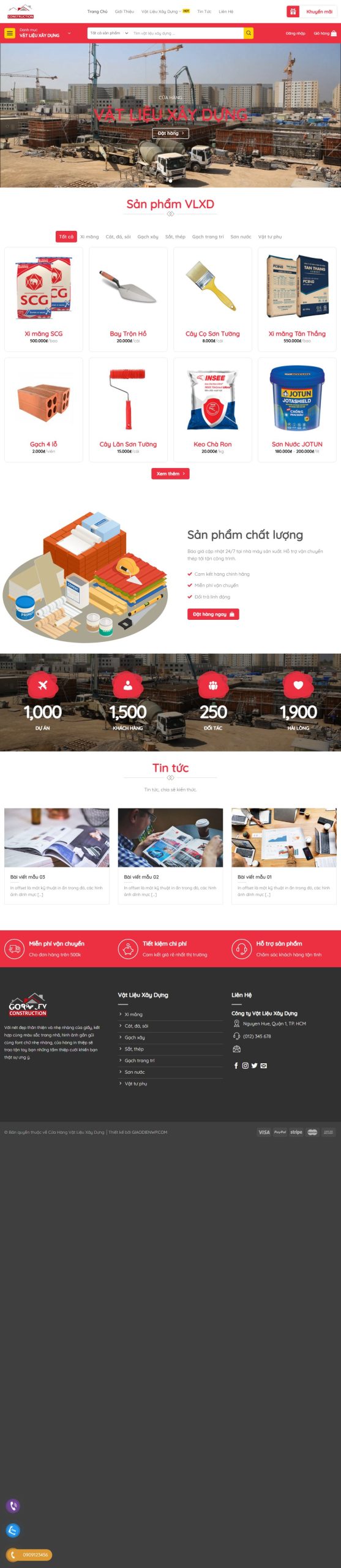 Mẫu Website Cửa Hàng Vật Liệu Xây Dựng – Website được thiết kế bởi