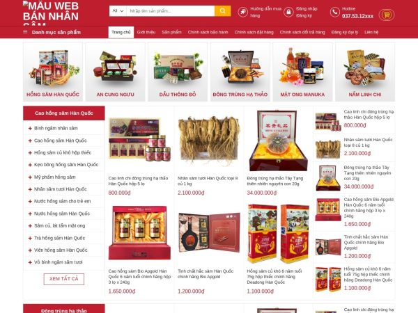 Mẫu Website Bán Nhân Sâm – Cài Đặt Sẵn – 399k.org